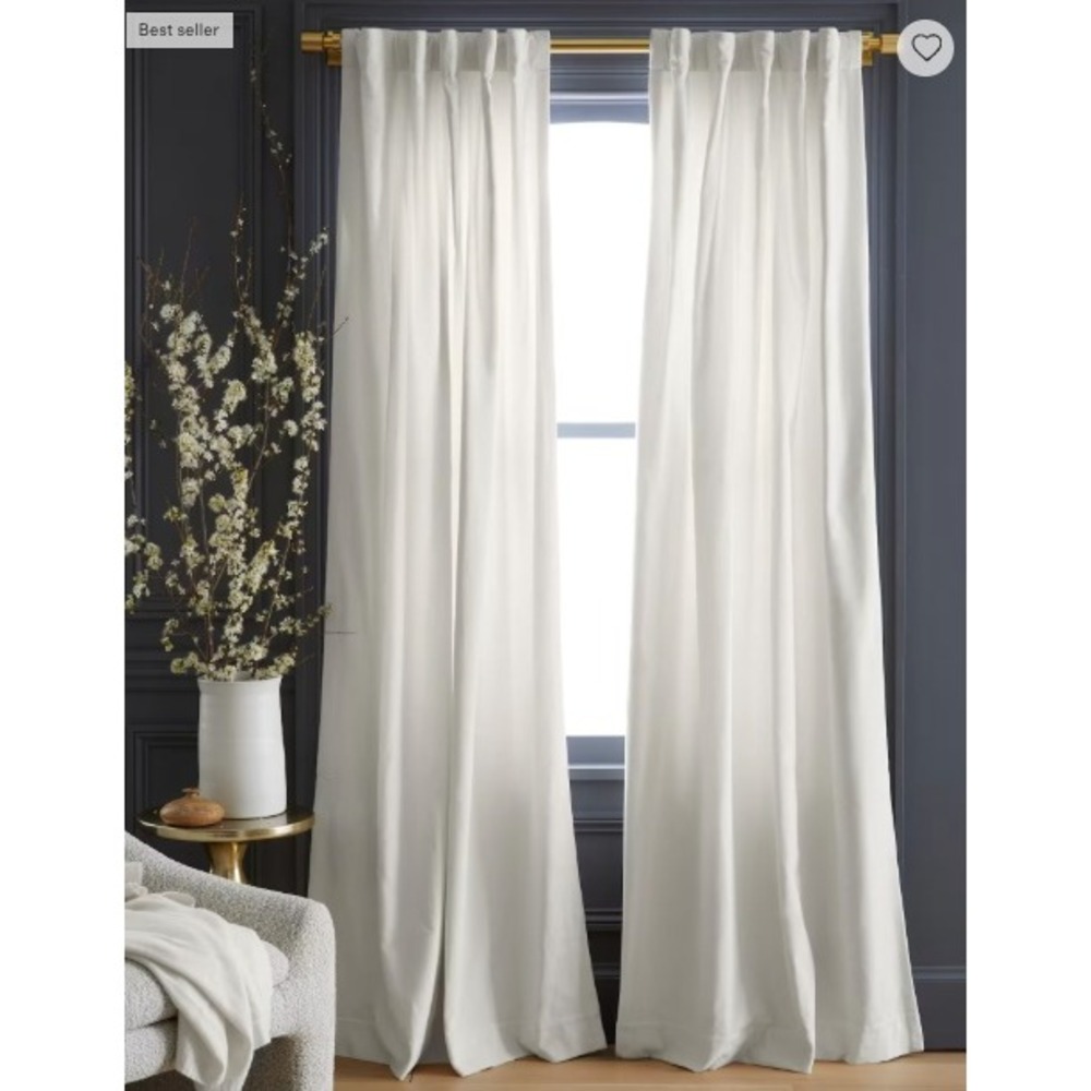 NWOT QUINCE Ivory Cotton Velvet Light Filtering Curtain Panel 48X96 MSRP $90